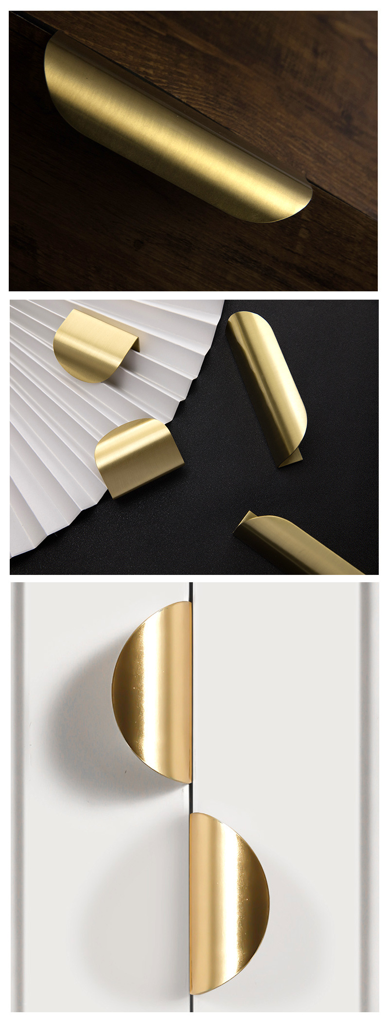 Solid Brass Golden Edge Pull Handle Brass Drawer Shell Cabinet Pull for Kitchen Bedroom
