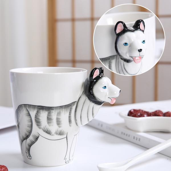 Handmade Artistic Siberian Husky 3D Ceramic Mugs