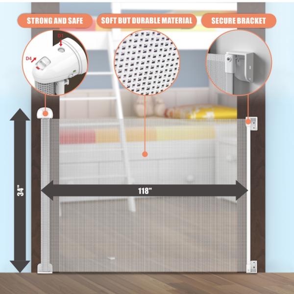 Pet Friendly Double Lock System Rolling Mesh Gates For Baby Safety