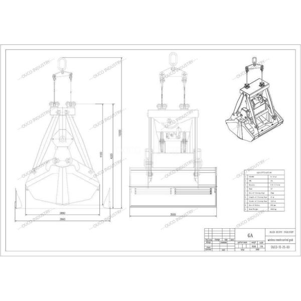 Mechanical Clamshell Crane Grabs Two Rope 4 CBM Wear Resistant
