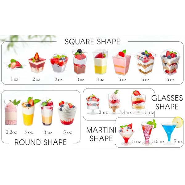 Mini Dessert Cups With Spoons, Pack Disposable Appetizer Cup Mousse Cups Small Plastic Wine Glasses For Serving Individual Pudding Shots, Cocktail,