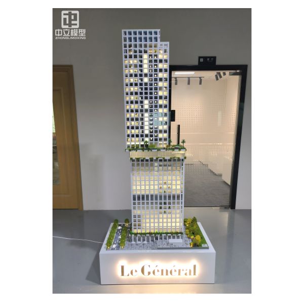High-Rise Commercial Skyscraper Model Architectural Scale Model Sky Garden Office Tower Real Estate Urban Commercial Tower with LED Light