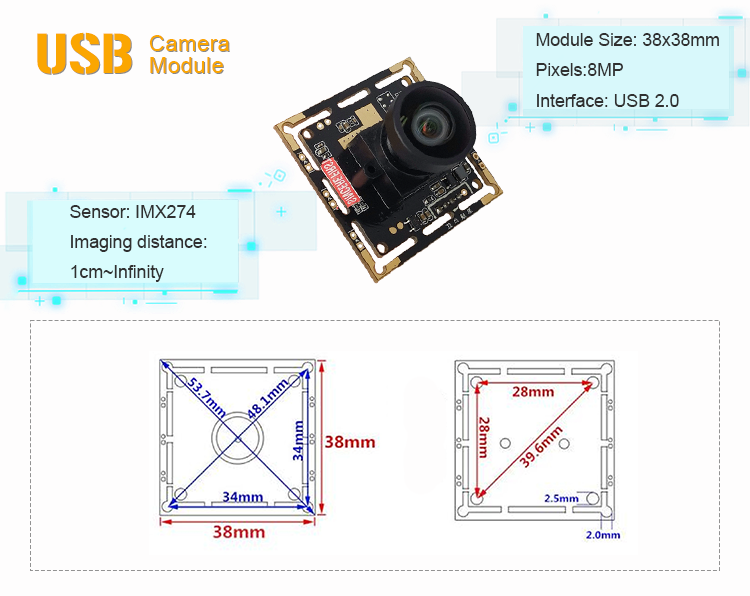 4K 8MP USB HD IMX274 sensor camera 38*38mm camera module