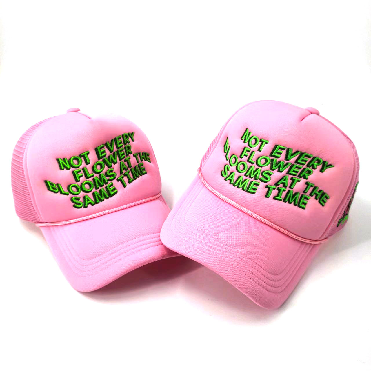 Pink Mesh 5 Panel Trucker Cap Embroidered Patch Bulk 3D Embroidery Cap