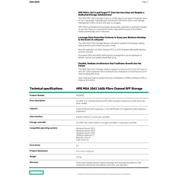 MSA 2062 16Gb Fibre Channel SAN Storage Array Dual Controller