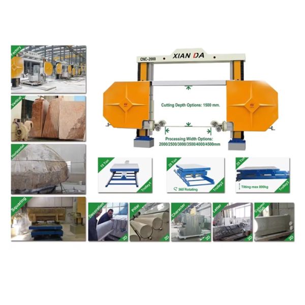 Diamond wire saw cutting operation in industrial setting