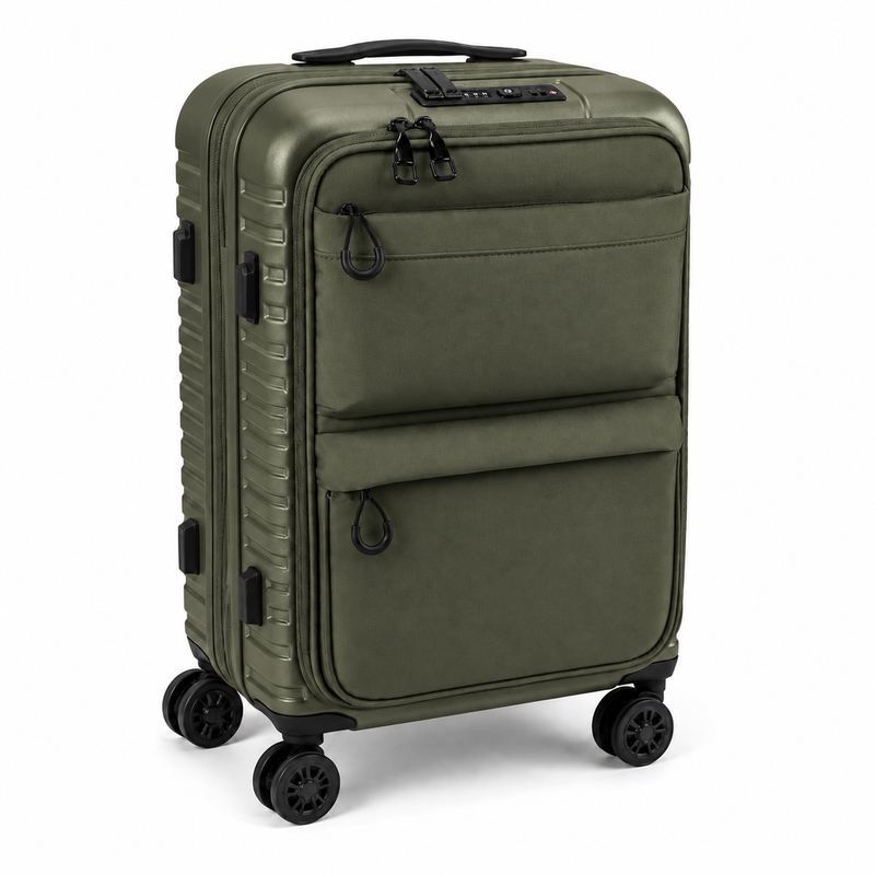Blue front opening expandable carry-on luggage