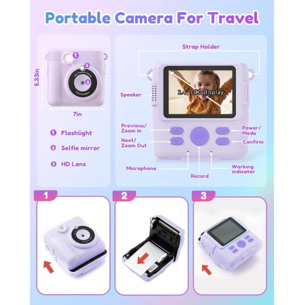 Children Sticker Mini Inkless Printer Instant Camera Portable 57X25mm