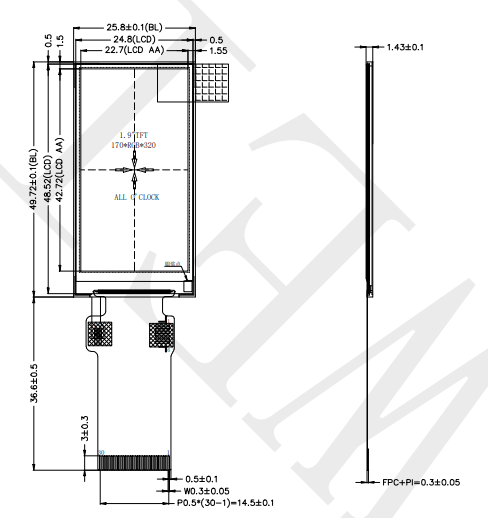 OEM 1.9-inch 170 × 320 LCD TFT display module MCU 8-bit interface
