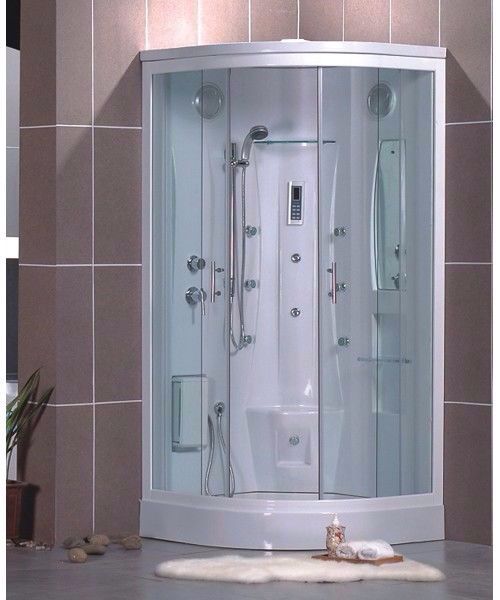 simple shower enclosure with strip glass