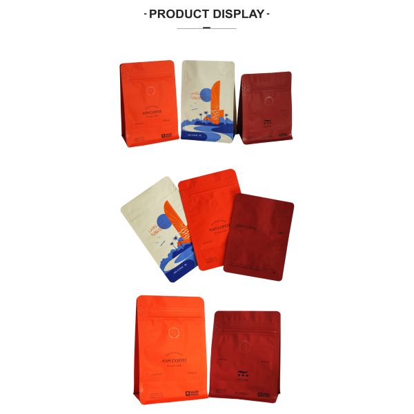 Custom Printed Flat Bottom Coffee Packaging Bag Zipper Seal Packaging Pouch With Valve