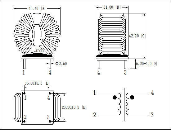 Light weight High Current Common Mode Choke / Toroidal Choke Coil 25mm Size 10KHz