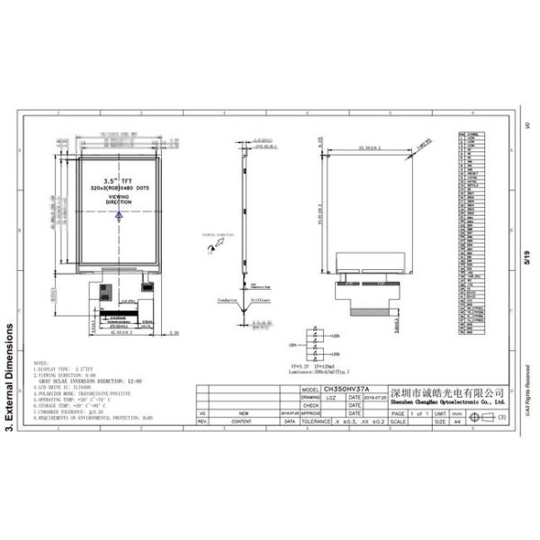16 18 Bit MCU SPI LCD Display Module 300cd/m2 ROHS 3.5 Inch