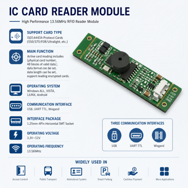M10-WD-UH-00 RFID Card Reader Module IC Card Reader 13.56MHz High-Frequency M1 Card Reader Fudan F08 Card USB Interface