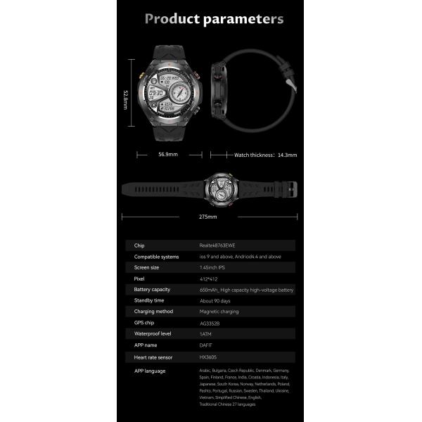 Bluetooth GPS Smart Watch Calling Smart Watch With 1.45'' IPS Screen For IOS And Android
