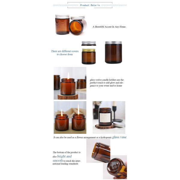Hot Sell Cylinder Amber Glass Candle Jar with Metal Lid