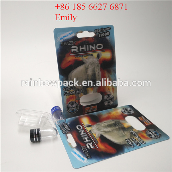 Private Labels Blister Card Packaging , Rhino Pill Plastic Blister Packaging