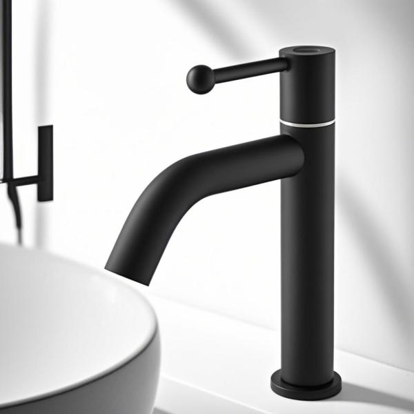 Cold Brass Single Hole Bathroom Faucet Black Polished Surface Treatment