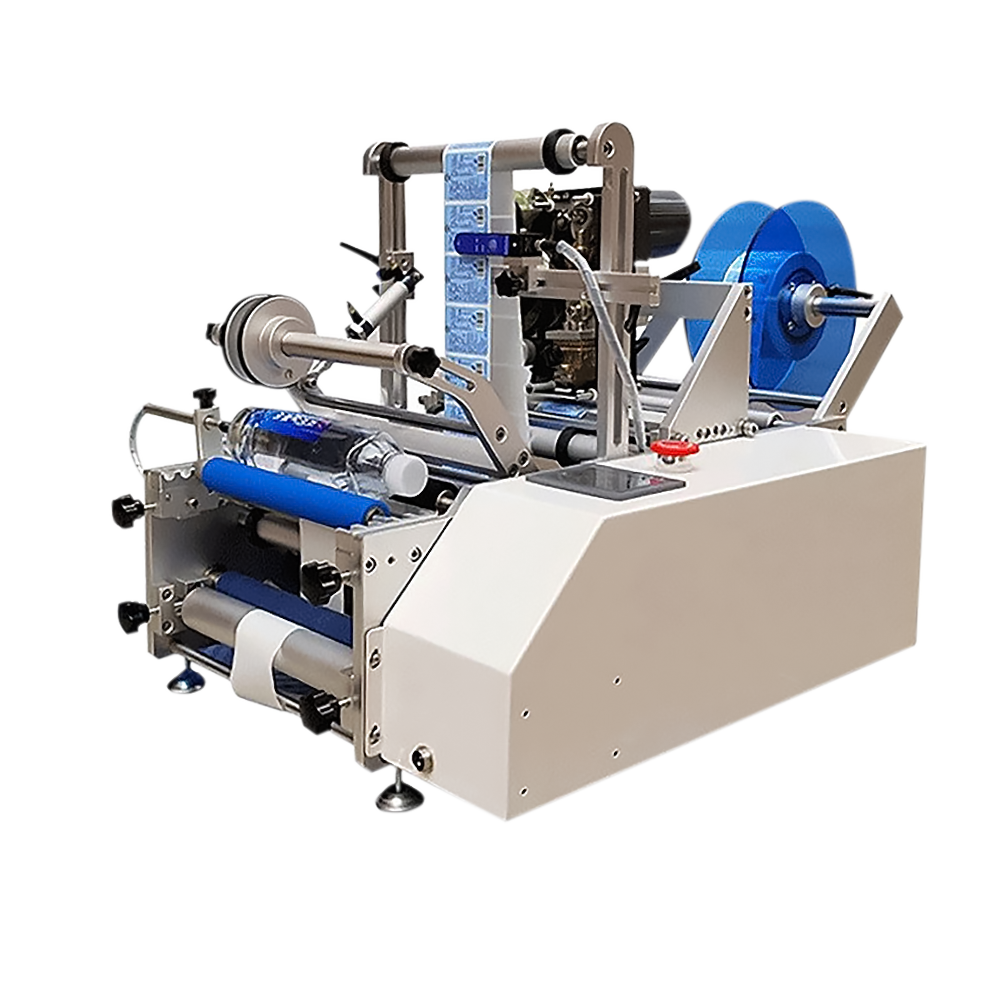 Round Bottle Labeling Machine Semi Automatic Desktop Label printing Machine Compatible with date code printer