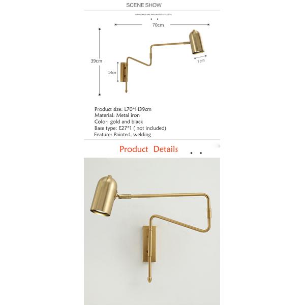 Adjustable Long-Arm retractable wall lamp Creative with switch Reading Bedside retractable light（WH-OR-49)