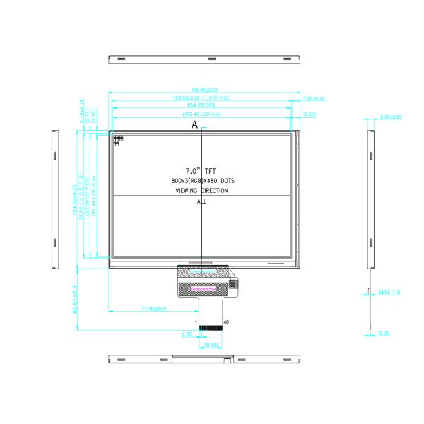 -40 to 95 Degree 7 inch Custom LCD Display Module 40pin LVDS Interface 500cd/m2