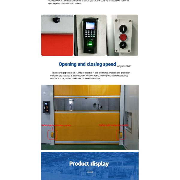 Industrial Fireproof Anti Pinch PVC Fast Rapid Roller Door Automatic Stacking Manual Automatic Operation for Access Control