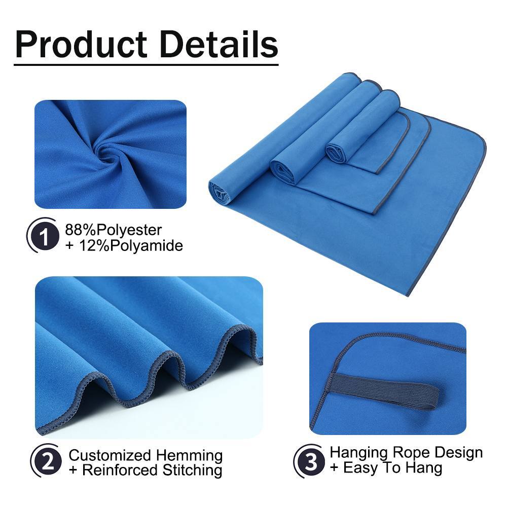 Solid Rounded Corner Outdoor Quick-drying Microfiber Sports Towel