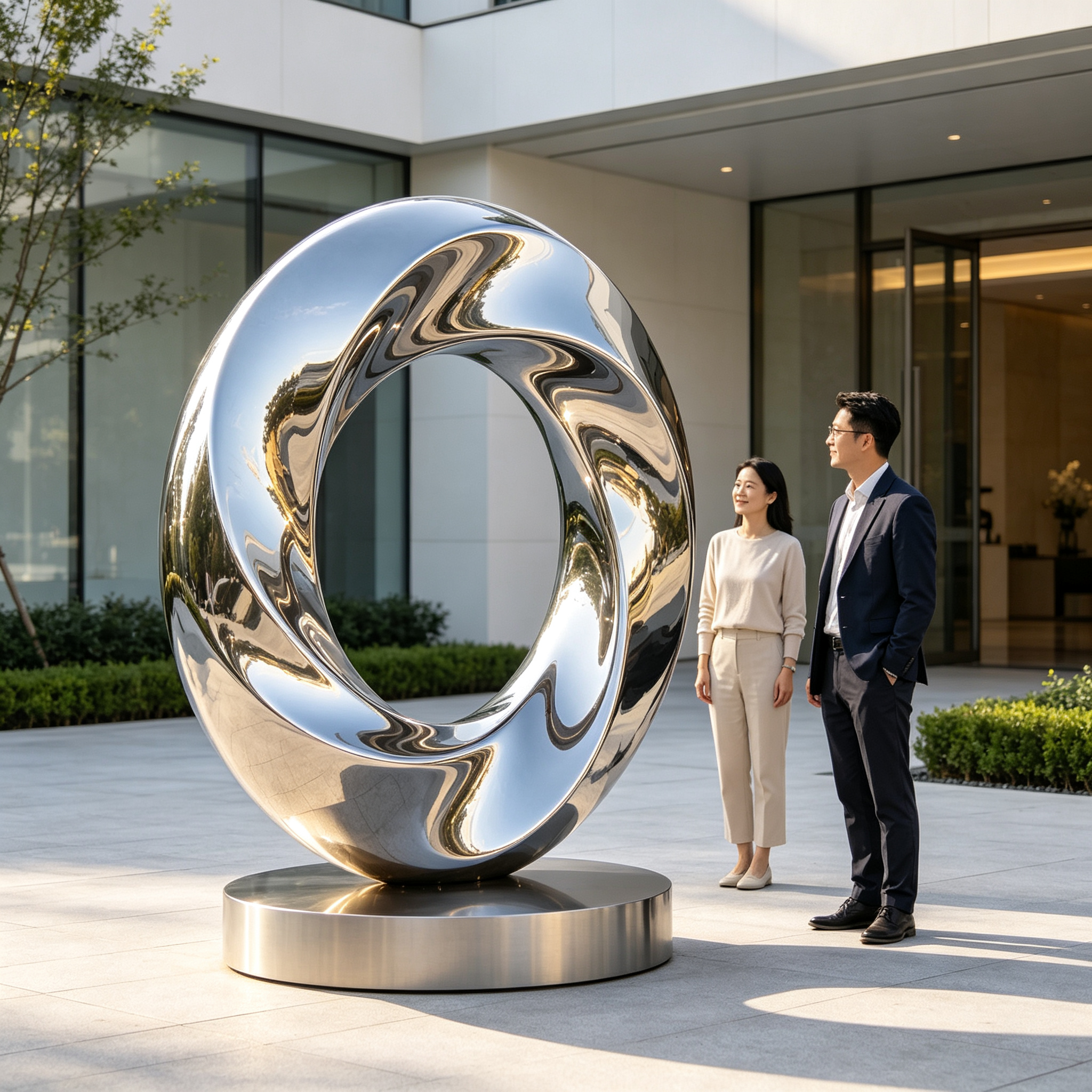 Mirror Polished Customizable Weather-Resistant Twisted Loop Abstract Ring Sculpture