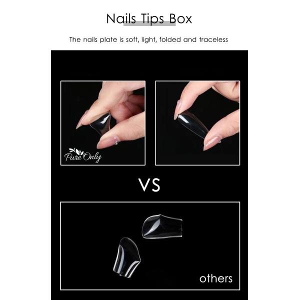 MSDS Certification Included Plastic Artificial Nails Customized Full Cover Nail Tips 100 Pcs French Short C Curve Xl