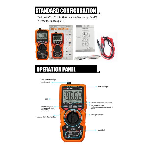 Manual And Auto Range Digital Meter Voltmeter AC DC Digital Multimeter MAX And MIN Measurement NCV Function
