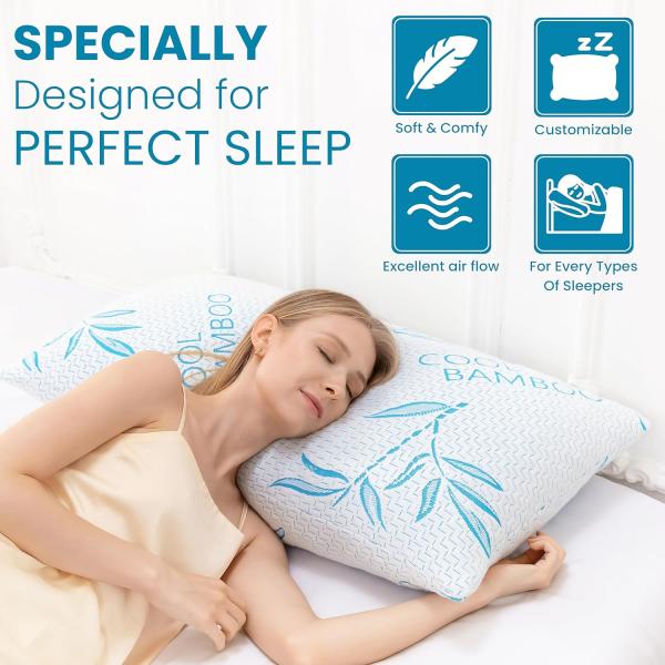 Custom Logo Accepted 2 Pack King Size Cooling Shredded Memory Foam Pillows for Sleeping Made from Bamboo