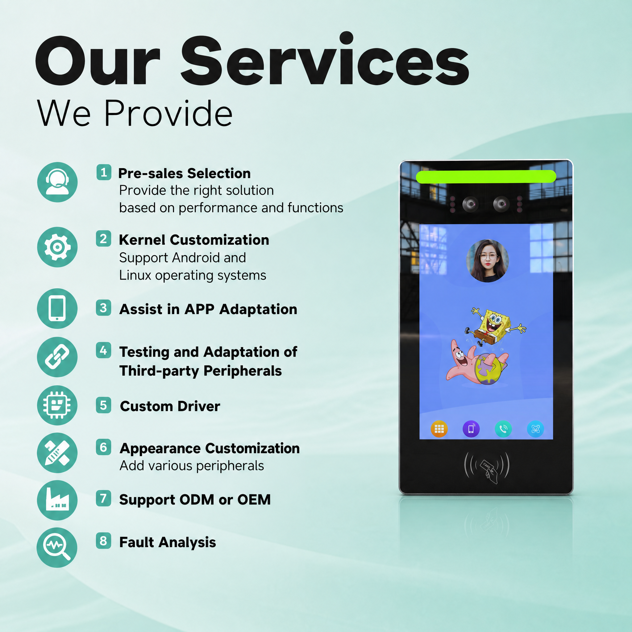 8" Wall Mount Face Recognition Access Control Terminal with RFID Card
