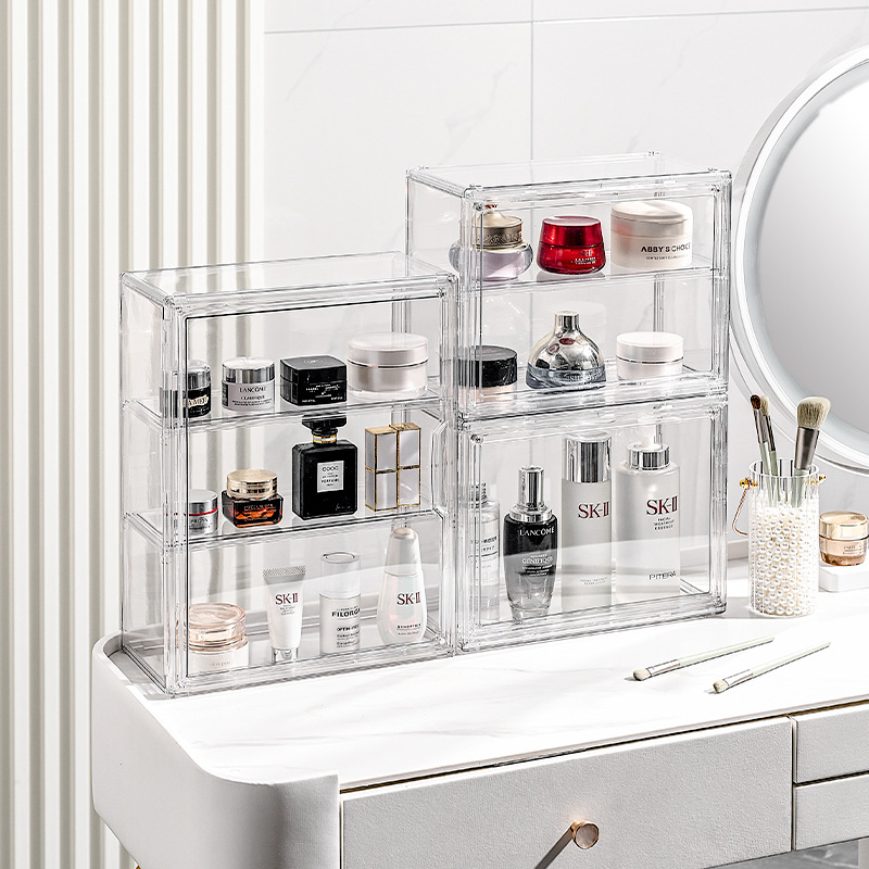 Factory Plastic Storage System Multi Layer Dustproof Display for Cosmetics Skincare Vanity Organizer