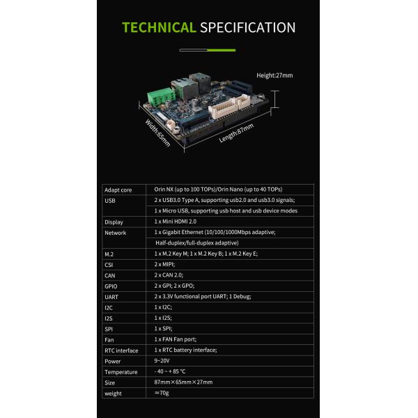 Realtimes AI Artificial Intelligence Module Orin Nano/Orin NX Module Development Board RTSO-3002 Industrial Carrier Board