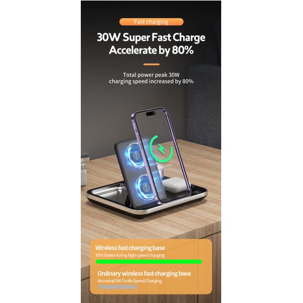 Multi Function Qi Wireless Charging Stand 110KHz Dimming Black Convenient