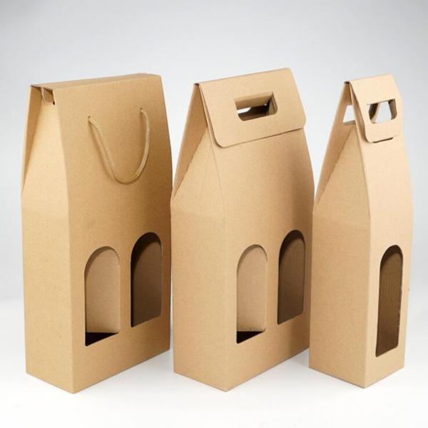 2 Bottle Wine Box Cardboard Corrugated Kraft Paper Packaging Durable