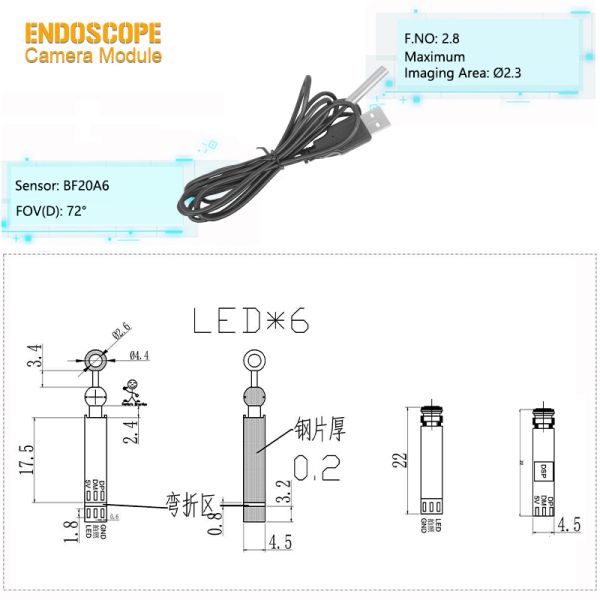USB2.0 BF20A6 CMOS Sensor Endoscope Camera Module