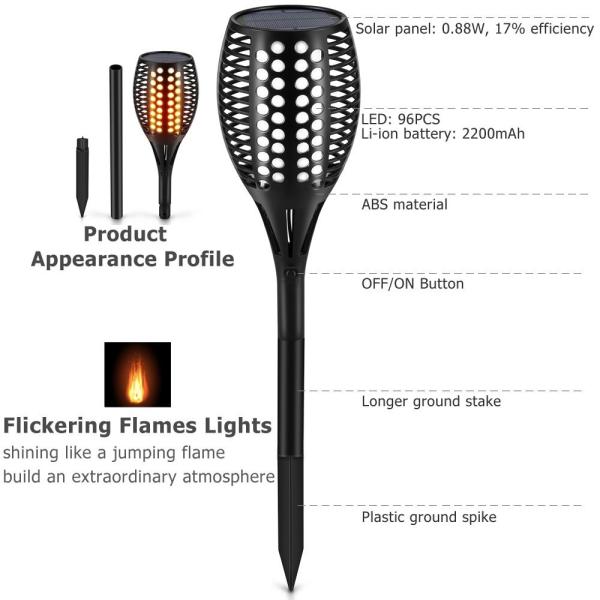 Solar Path Torches Outdoor LED Light 96PCS For Garden / Pathways / Yard