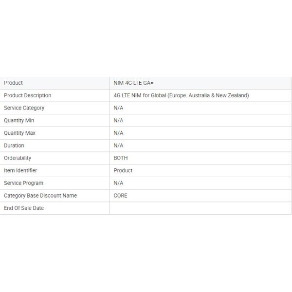 CISCO ISR4000 Router Module 4G LTE Network Interface Module NIM-4G- LTE-GA LTE for Global Europe, Australia & New Zeala
