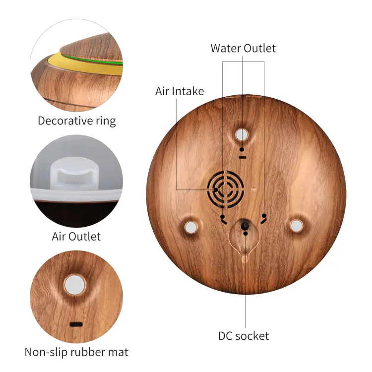 UFO Shape 150ml Ultrasonic Aroma Diffuser 7 Color LED Lights Pear Wood Electrical Essential Oil Humidifier Machine for Room Use