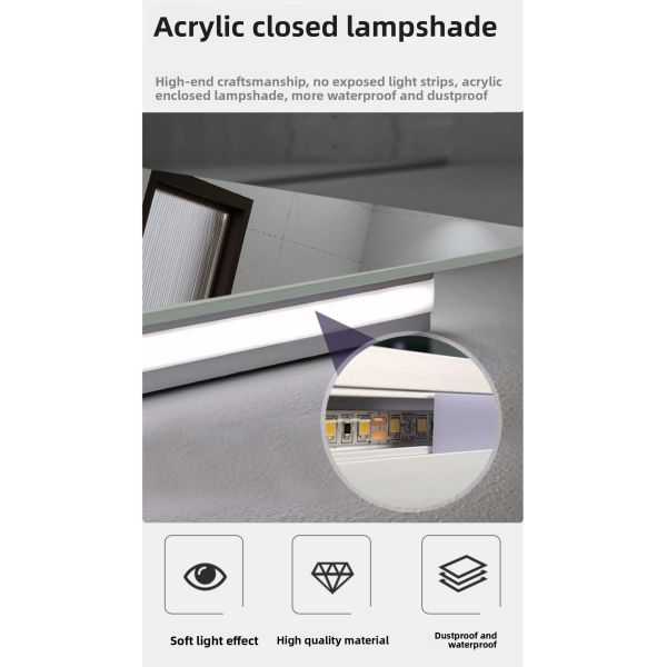 Modern Large Rectangle Metal Frame Mounted Mirror Shelf Touch Switch IP44 Design Style Lights Hotel Use Apartment Villa 3-Year