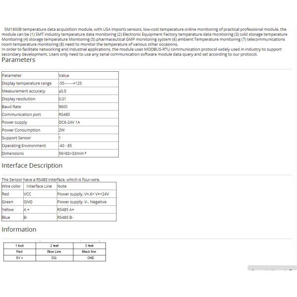 SM1900B RS485 bus protection modules and DS18B20 Temperature Sensor