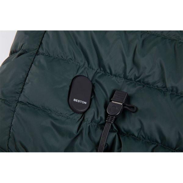 Men's heated puffer jacket back view with hood