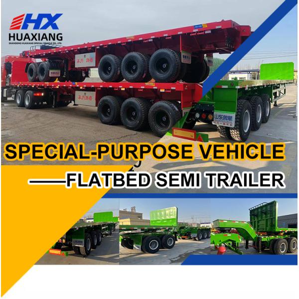 Red Customize 3 Axles Flatbed Container Chassis Flat Bed Semi Trailer at with 13T Axle