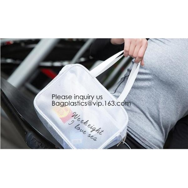 Compact Multi-purpose Handbag-style Transparent Glitter Cosmetic Pouch with Zipper Pocket on the Back, bagease, bagplast