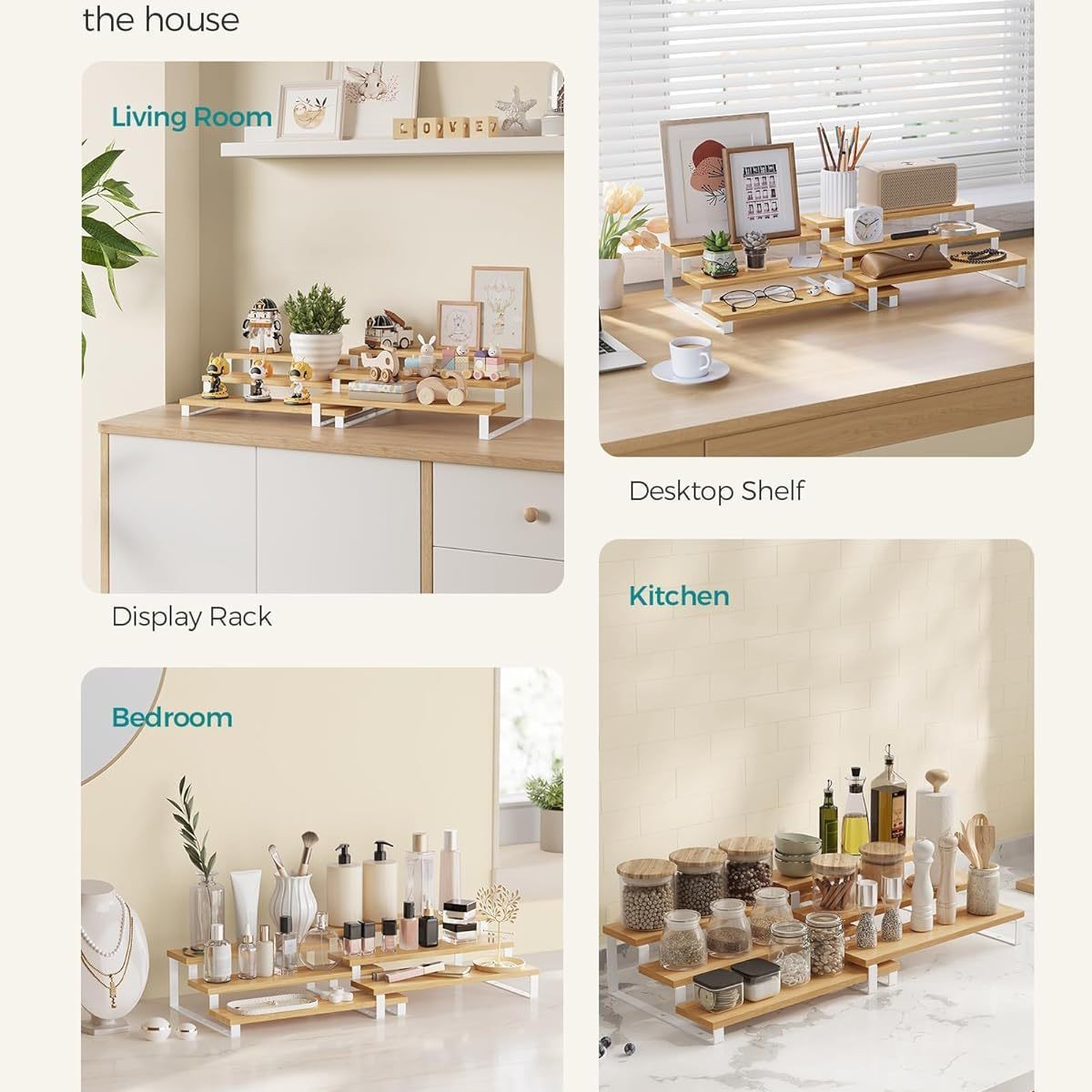 Expandable Three-Layer Eco-Friendly Bamboo Storage Rack Kitchen Counter Organizer