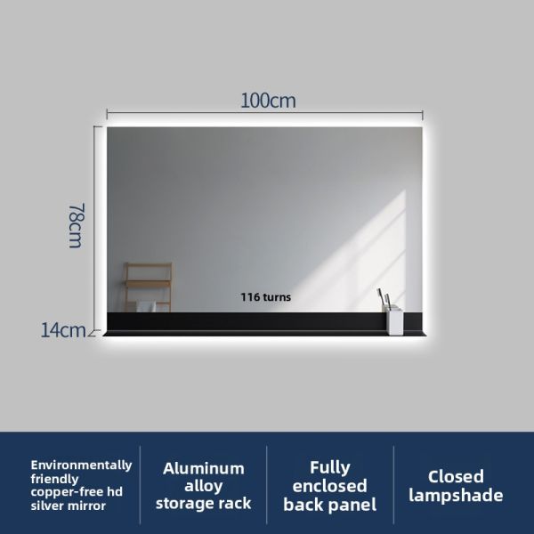 Modern Large Rectangle Metal Frame Mounted Mirror Shelf Touch Switch IP44 Design Style Lights Hotel Use Apartment Villa 3-Year