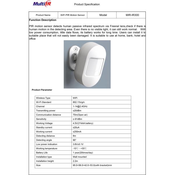 Wi-Fi PIR Motion Sensor(MIR-IR300)