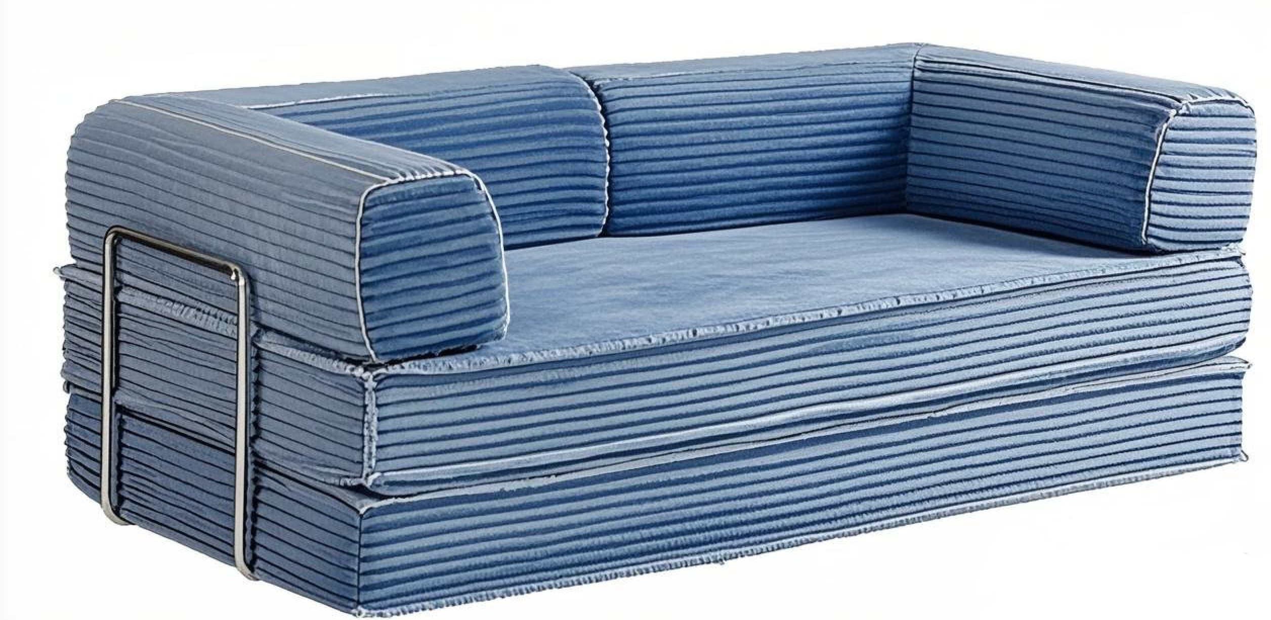 Blue Multi-Functional Fabric Sectional Sofa Set Comfortable Convertible Extendable Sponge Filled Foldout Bed for Living Room