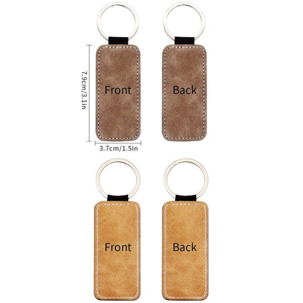 Waterproof Double Sided Rectangle Sublimation Leather Keychain Blanks